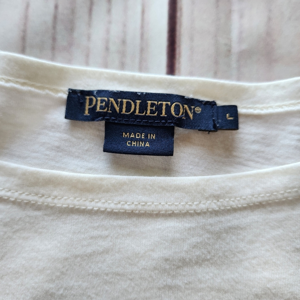 Pendleton Cotton Long Sleeve Shirt Cream Ivory | Women's Size L - Picture 4 of 9